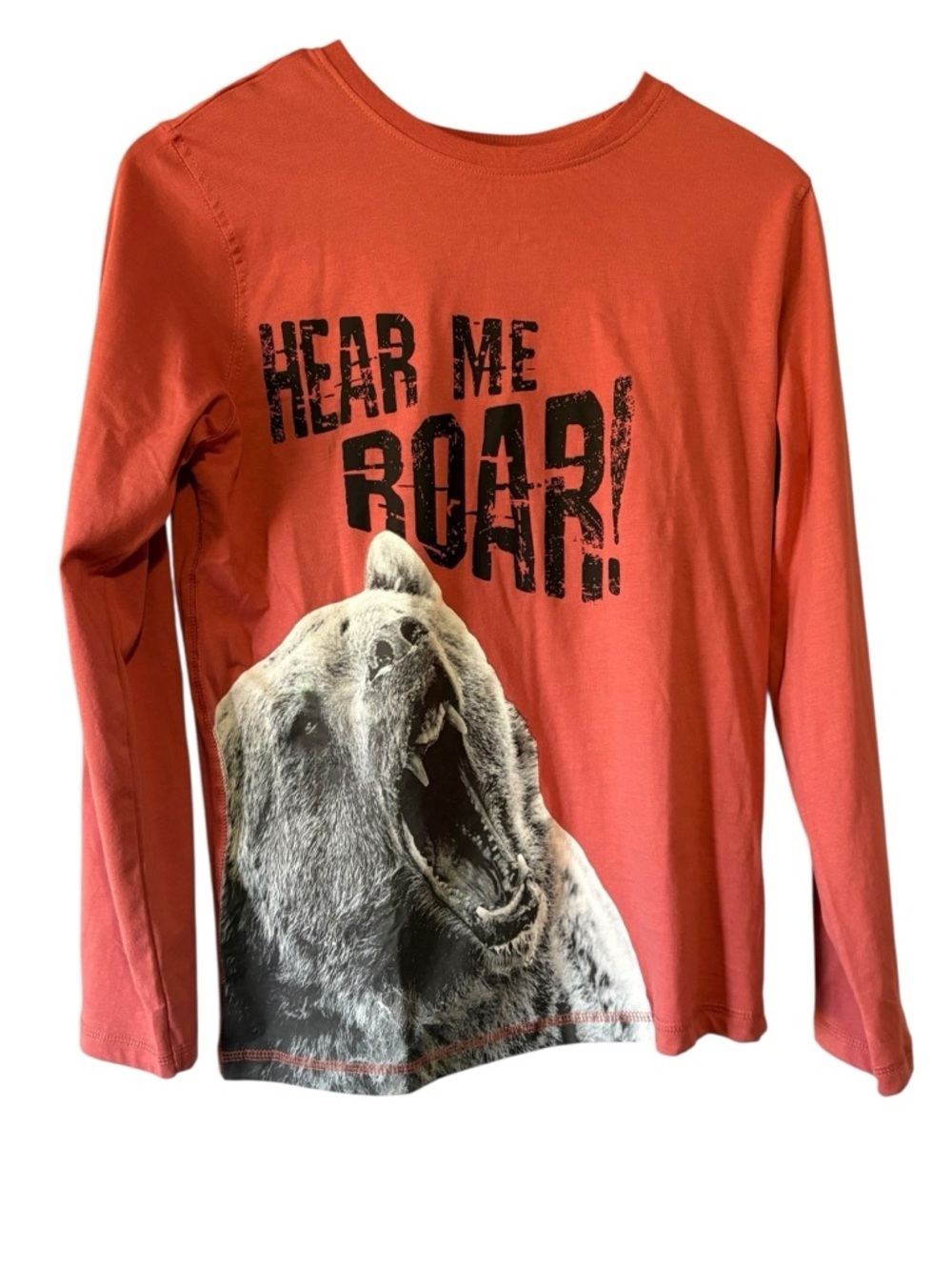 George Orange Long Sleeve 'Hear Me Roar' Bear Graphic Tee. Size XL 14-16